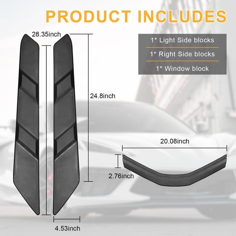 DSISIMO Rear Dry Bay Vent Blocks Cover & Rear Window Spoiler,Hatch Hood Wash Cover Compatible with for Chevy Corvette C8 Z51 Z06 E-Ray Stingray Coupe 2020-2025 Engine Bay Air Vent Inserts Protection - Image 4